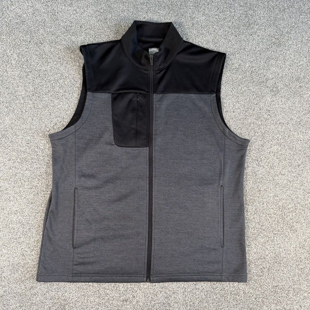 Callaway Golf Vest Mens Black Gray Full Zip Performance Pockets Size XL